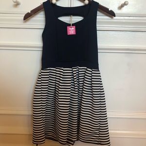 Preppy Navy Stripes Dress. Girls L. NEVER WORN.